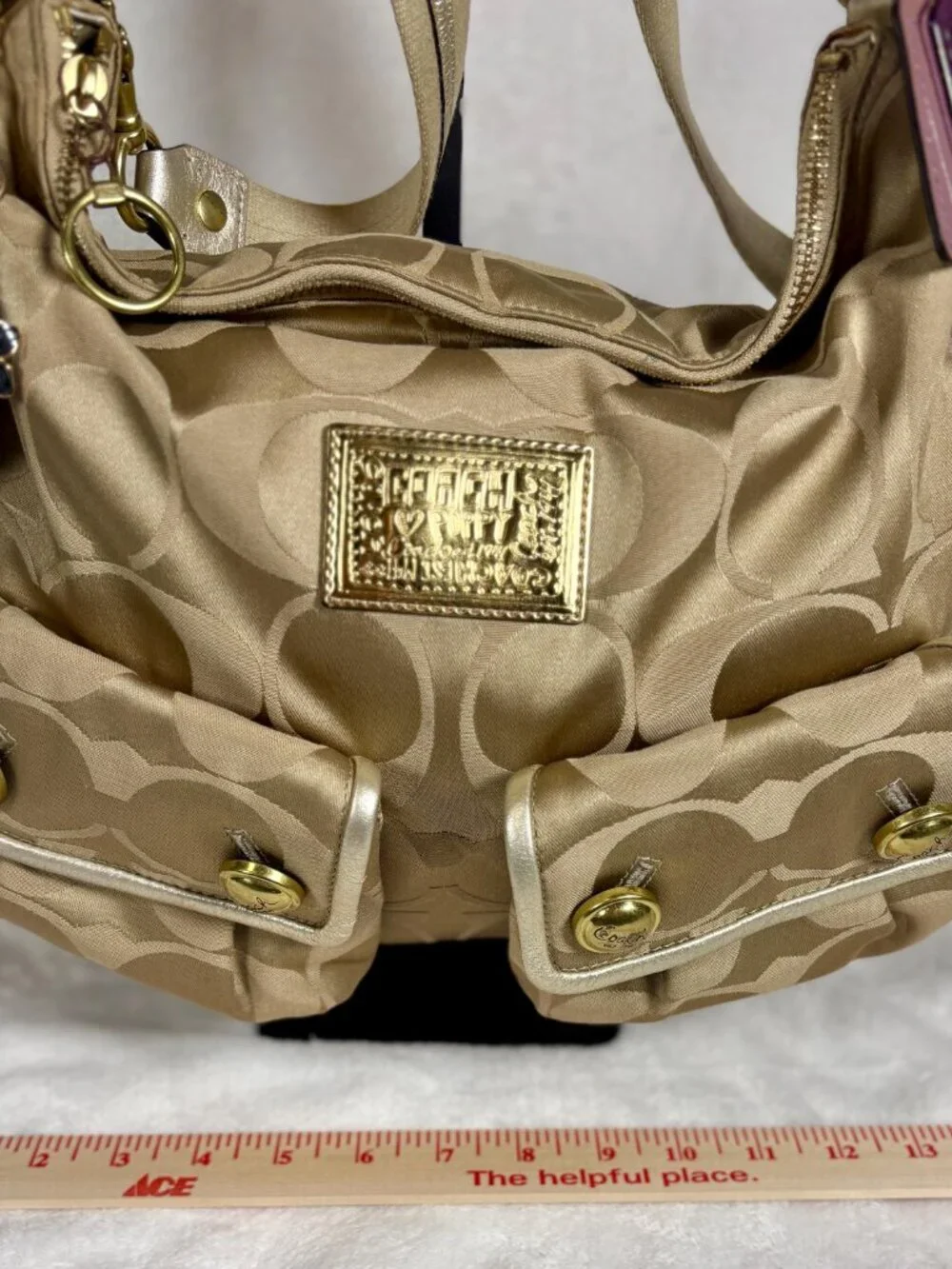 Y2K Coach Poppy Signature Sateen Pocket Hobo in Metallic Gold with Charms - Picture 8 of 13